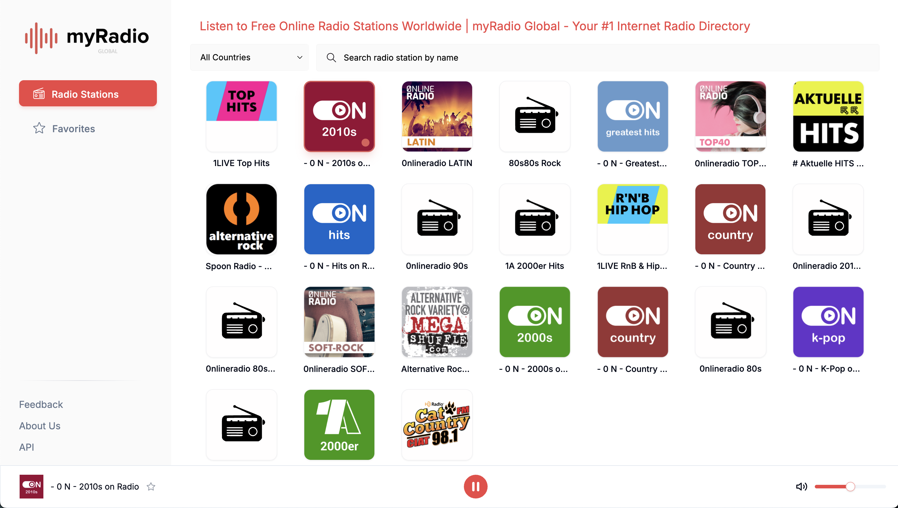 Screenshot do website MyRadioGlobal - Plataforma online para streaming de estações de rádio de todo o mundo.